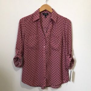 Mauve polka dot button down blouse